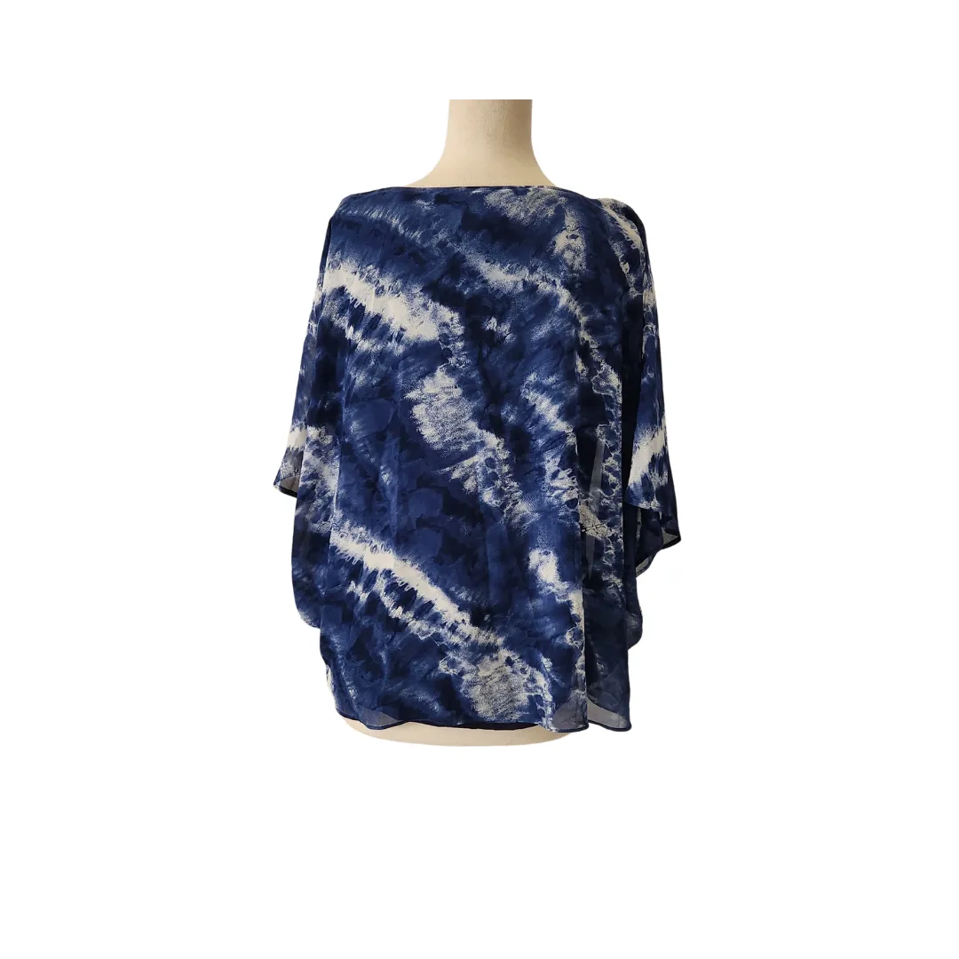 JM Collection Blue & White Tie Dye Front-tie Top | Gently Used |