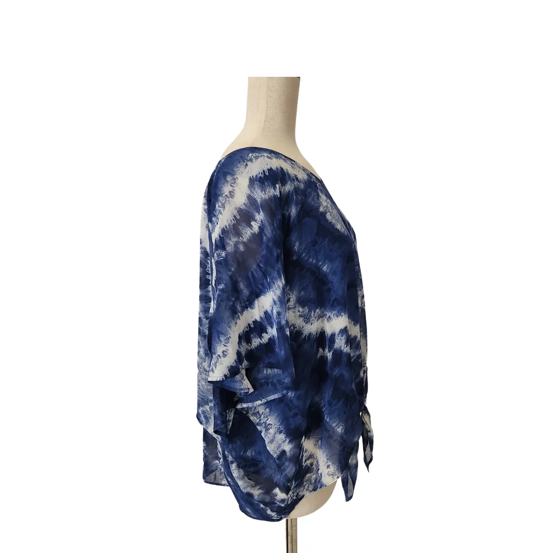 JM Collection Blue & White Tie Dye Front-tie Top | Gently Used |