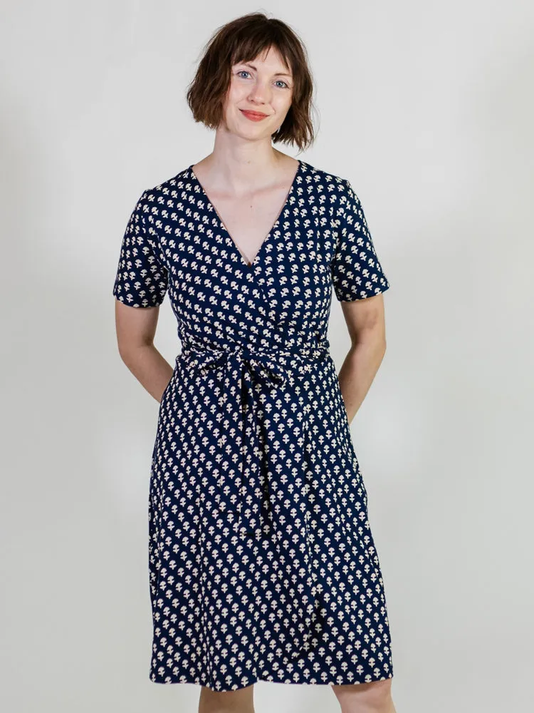 Katie Wrap Dress - Micro Floral Navy