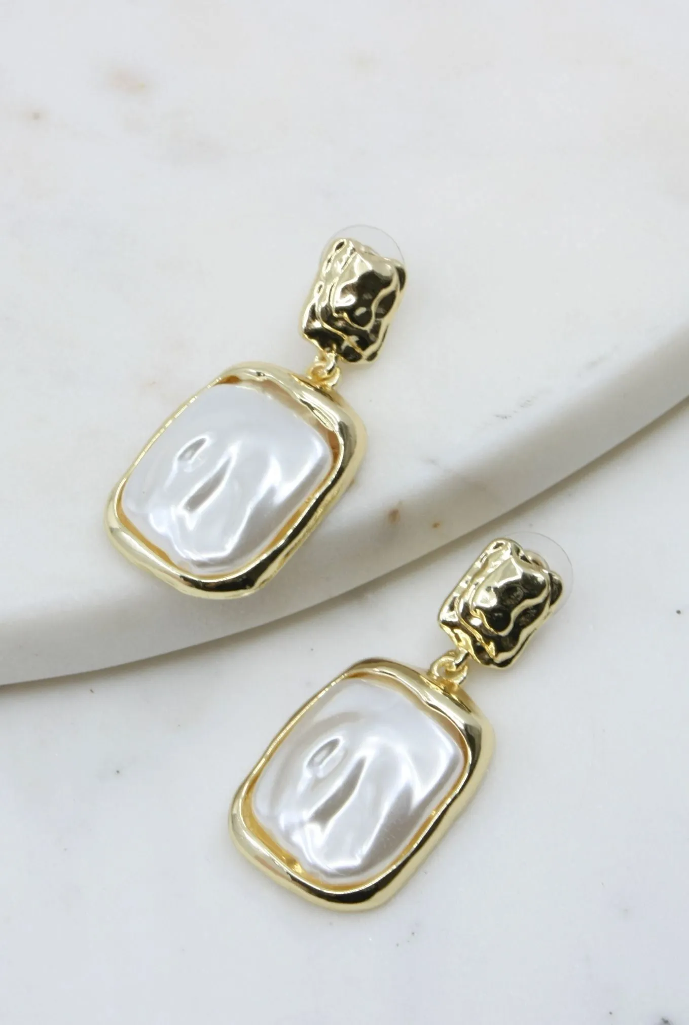 Large Square Pearl Earrings in Gold