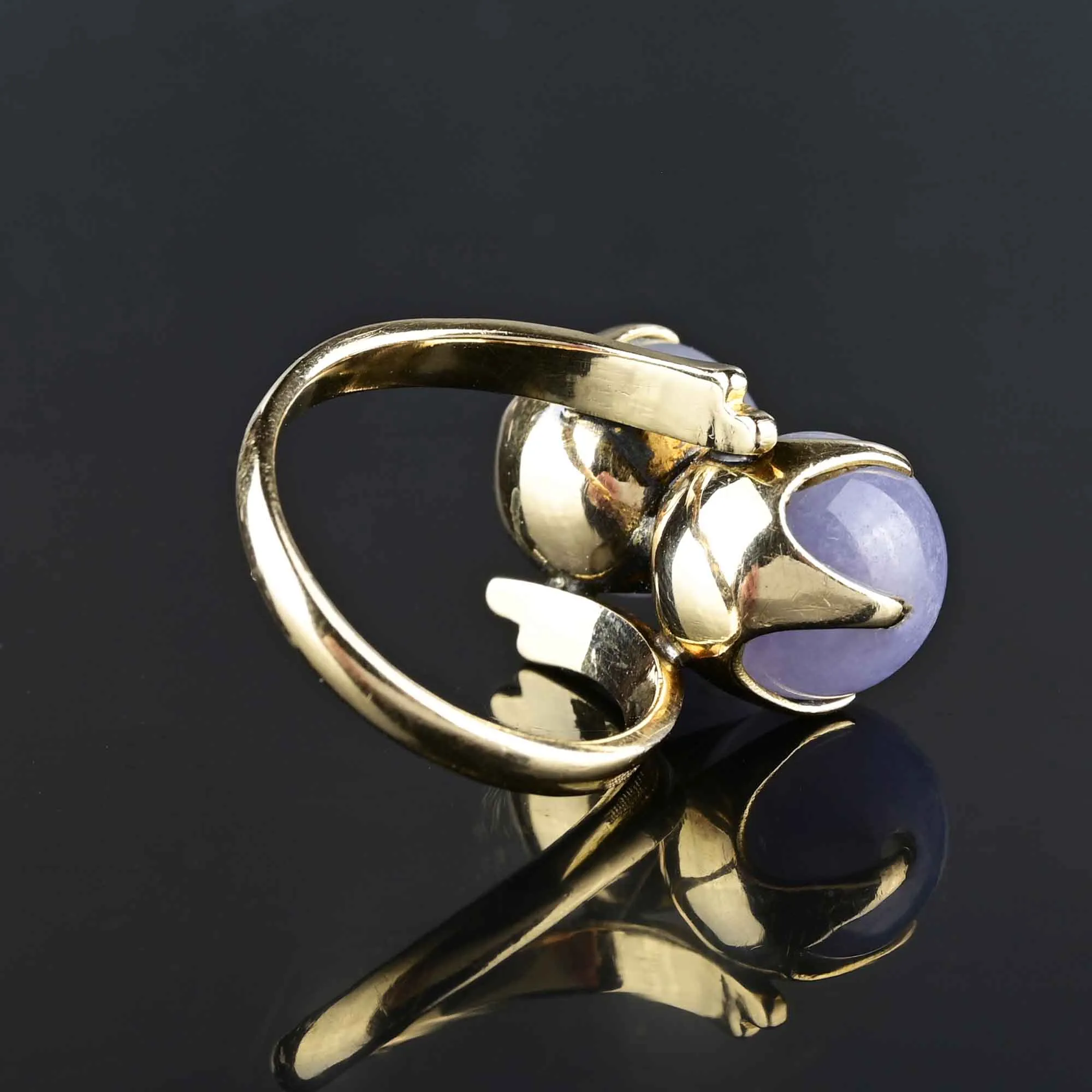 Lavender Jade Ball 14K Gold ByPass Ring