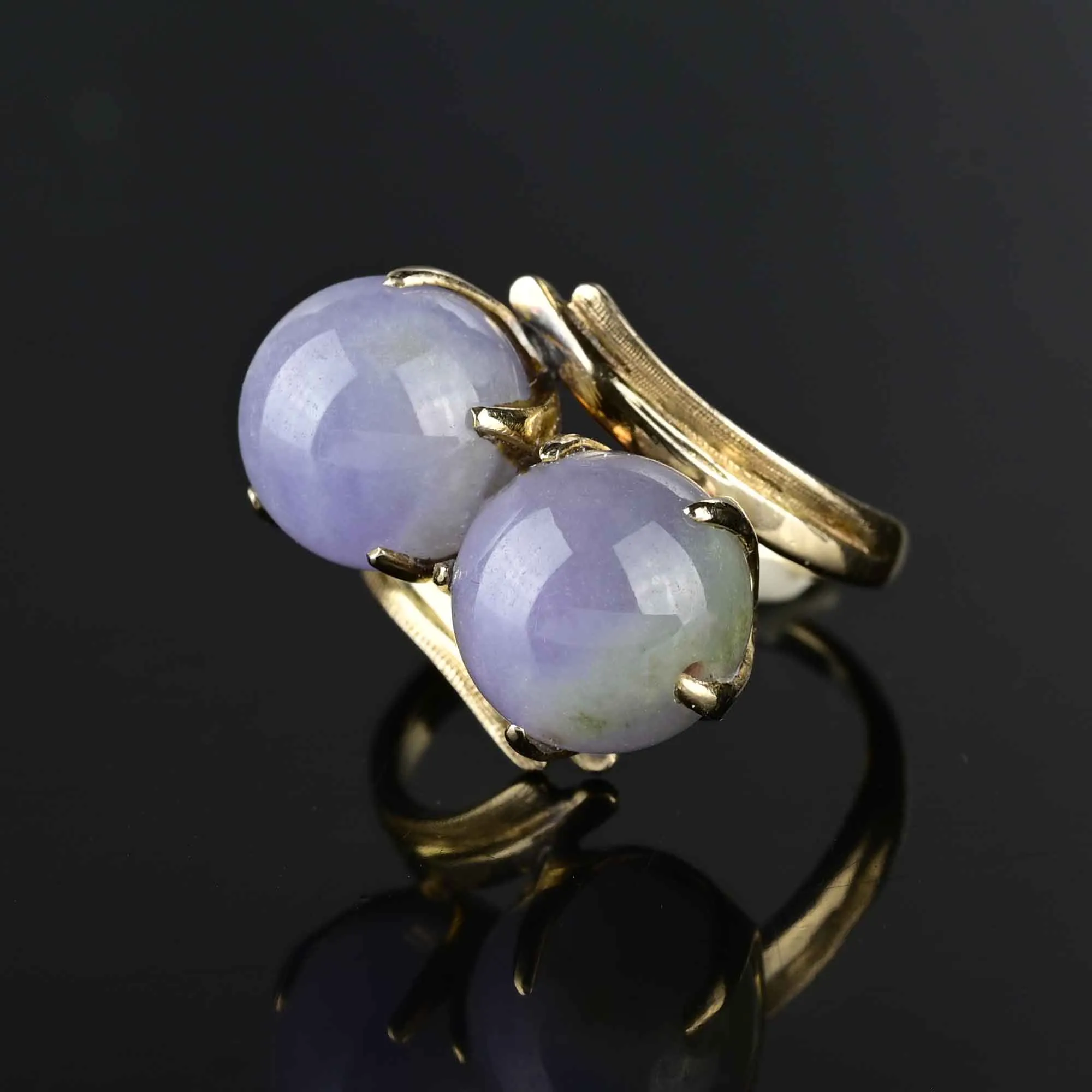 Lavender Jade Ball 14K Gold ByPass Ring