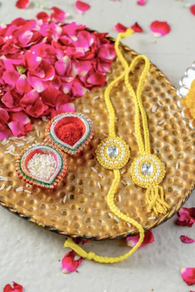 Lemon Luster Embroidered Rakhi and Lumba Set of 2