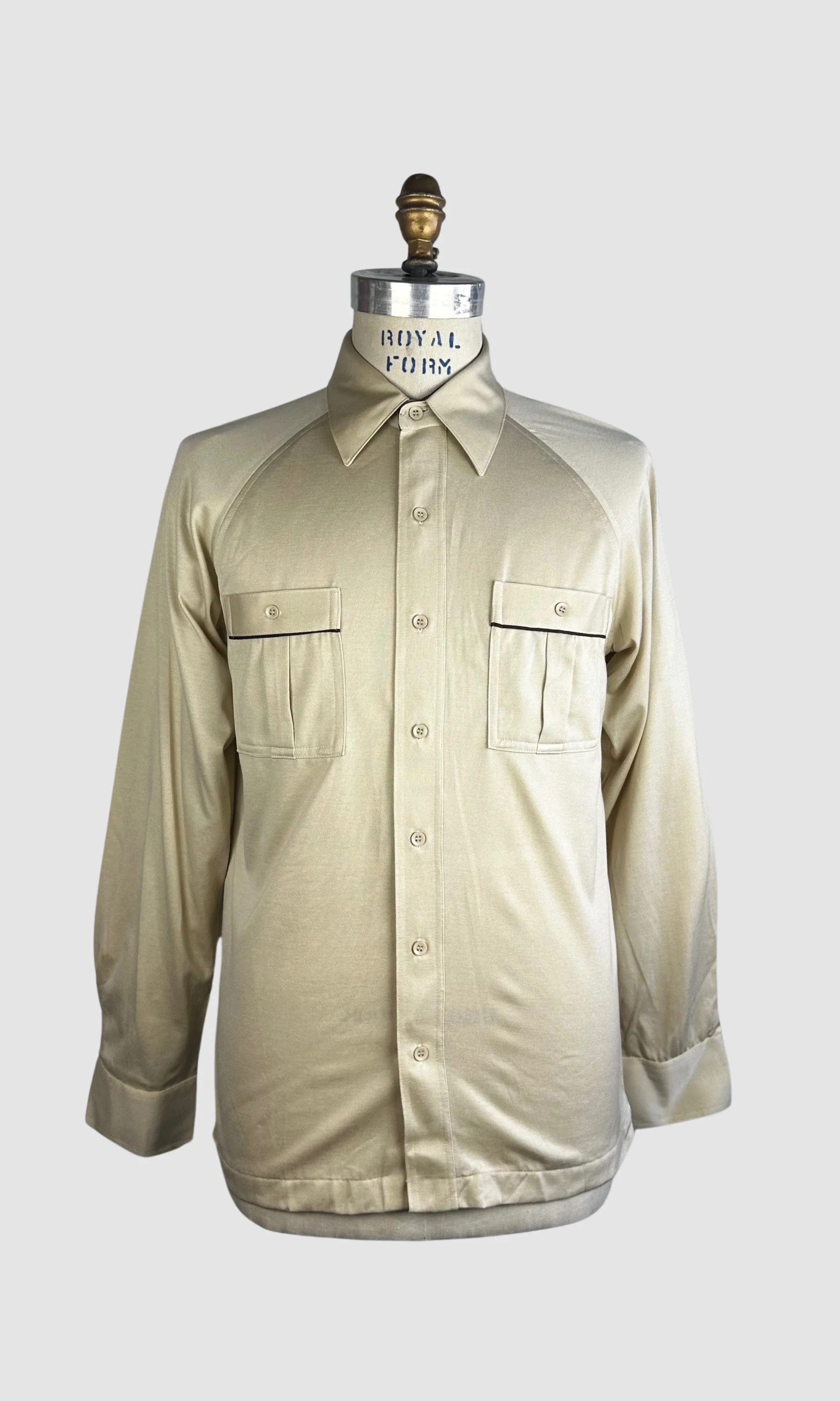 MARTINI 70s Deadstock Beige Polyester Disco Shirt  Medium