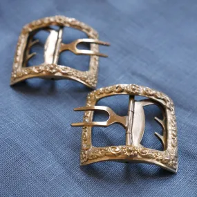 Men's Floral Shoe Buckles in Brass