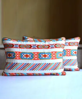 Multicolor hand embroidered lumbar cotton cushion cover