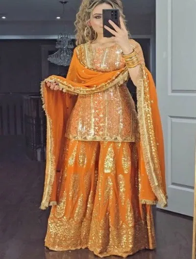 Mustard Haldi Embroidered Shara Suit UK Next Day