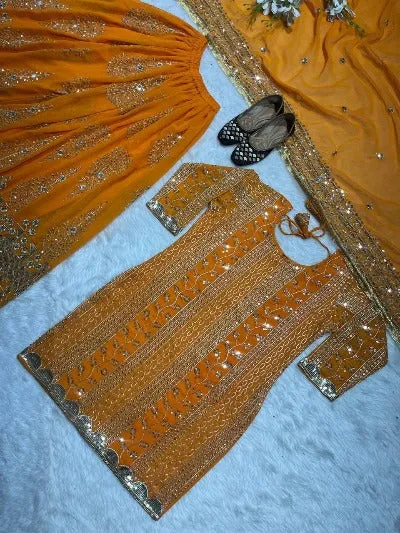 Mustard Haldi Embroidered Shara Suit UK Next Day