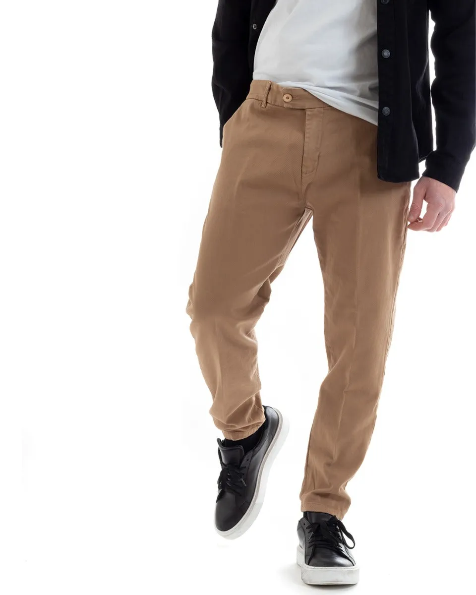 Pantaloni Uomo Cotone Tasca America Abbottonatura Allungata Casual Camel GIOSAL-P5634A