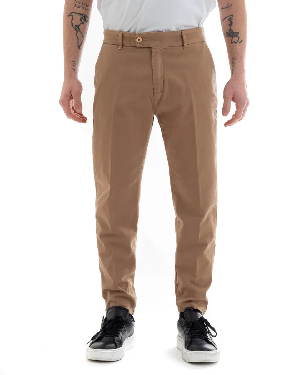 Pantaloni Uomo Cotone Tasca America Abbottonatura Allungata Casual Camel GIOSAL-P5634A