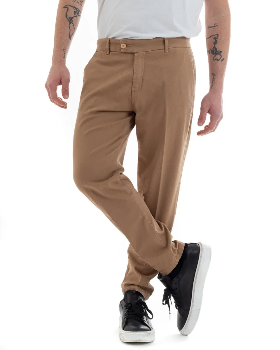 Pantaloni Uomo Cotone Tasca America Abbottonatura Allungata Casual Camel GIOSAL-P5634A