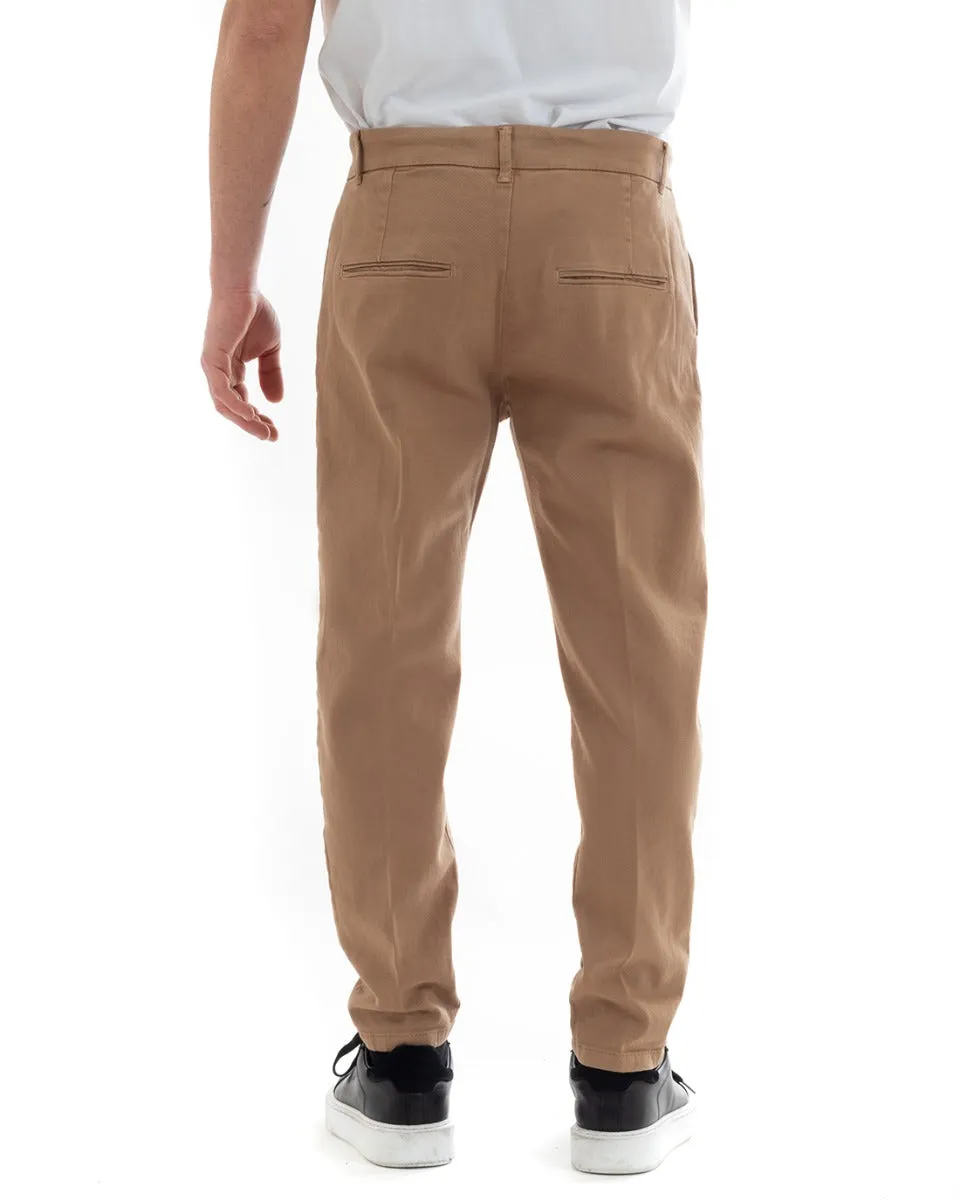 Pantaloni Uomo Cotone Tasca America Abbottonatura Allungata Casual Camel GIOSAL-P5634A