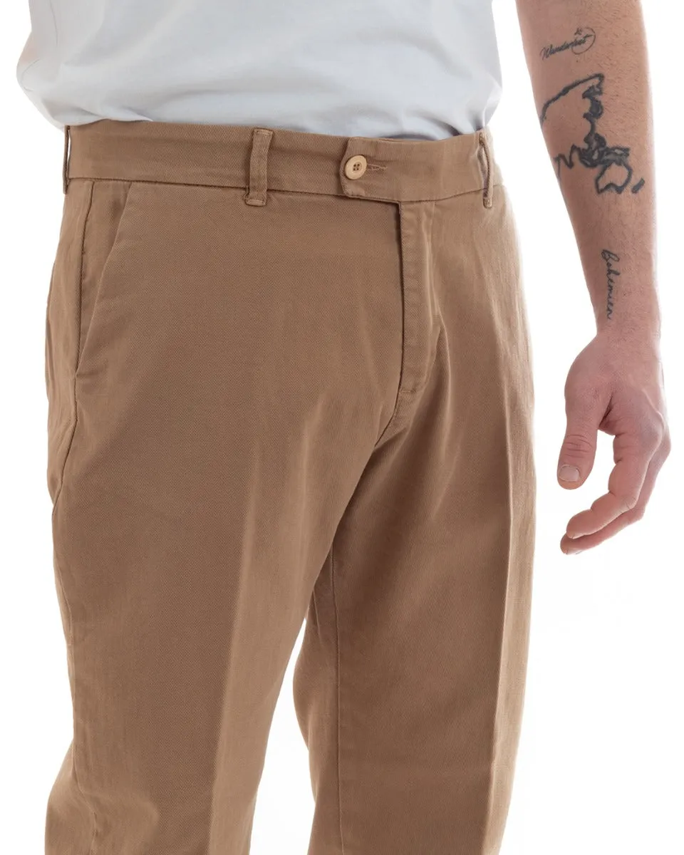 Pantaloni Uomo Cotone Tasca America Abbottonatura Allungata Casual Camel GIOSAL-P5634A