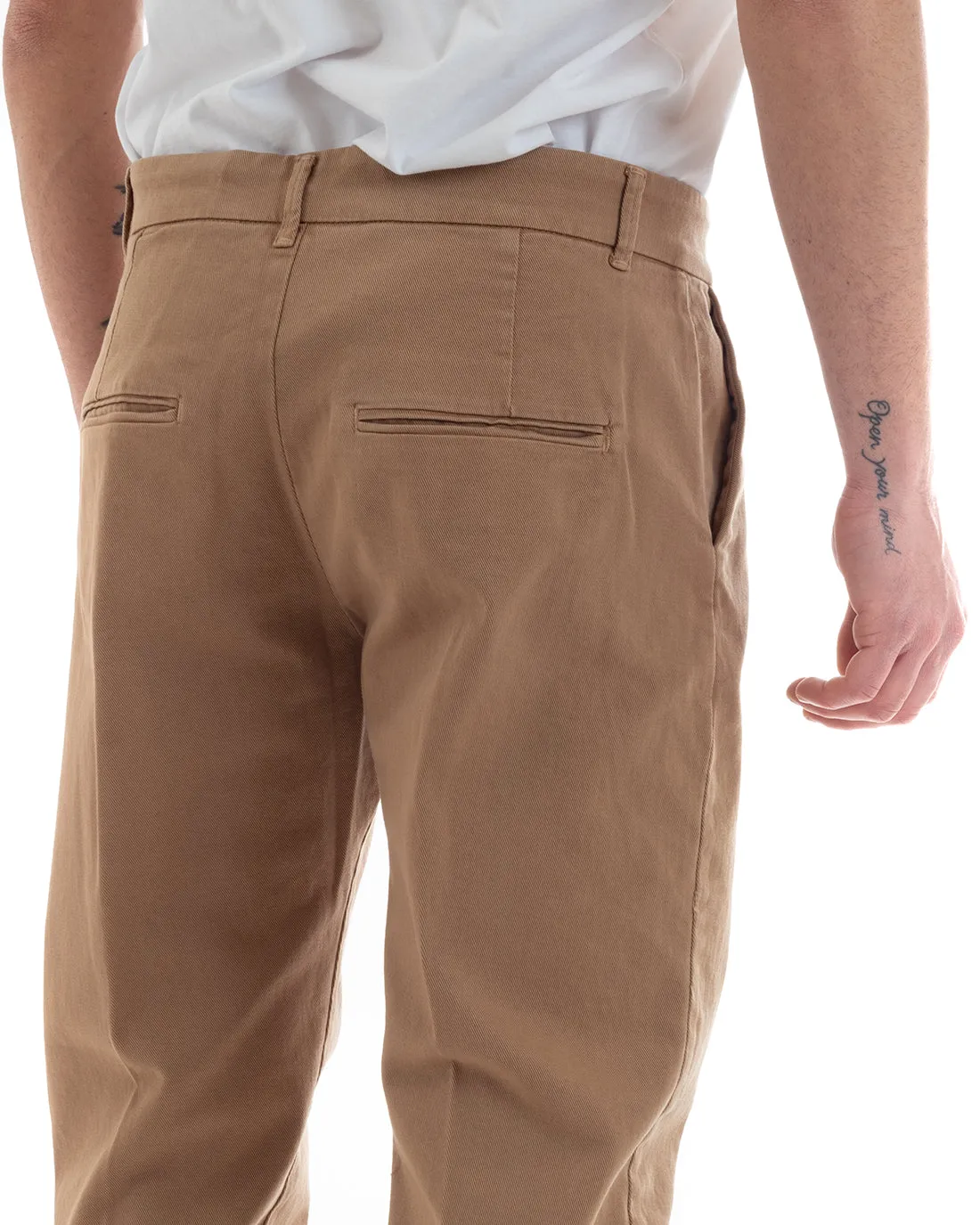 Pantaloni Uomo Cotone Tasca America Abbottonatura Allungata Casual Camel GIOSAL-P5634A