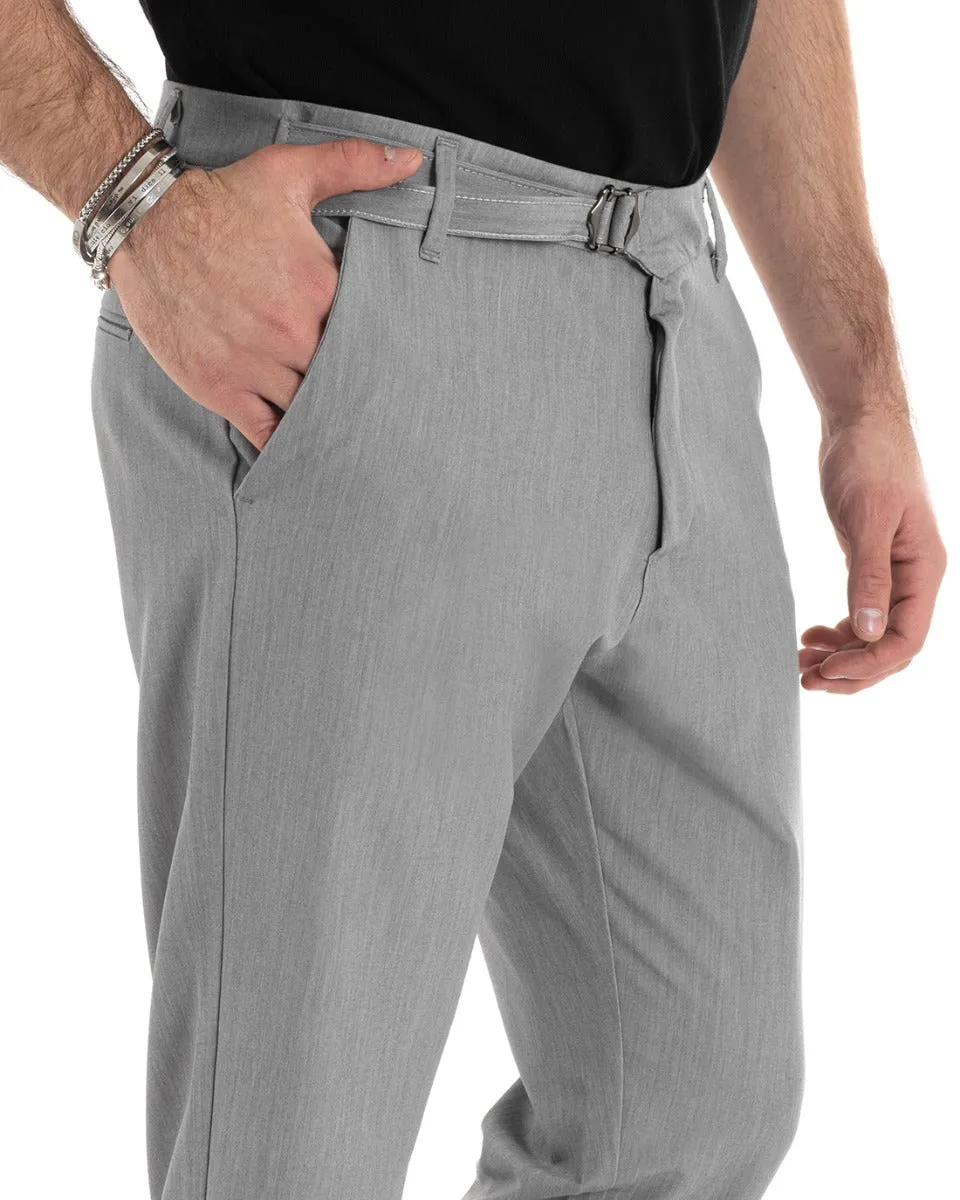 Pantaloni Uomo Tasca America Classico Viscosa Fibbia Casual Grigio GIOSAL-P5628A