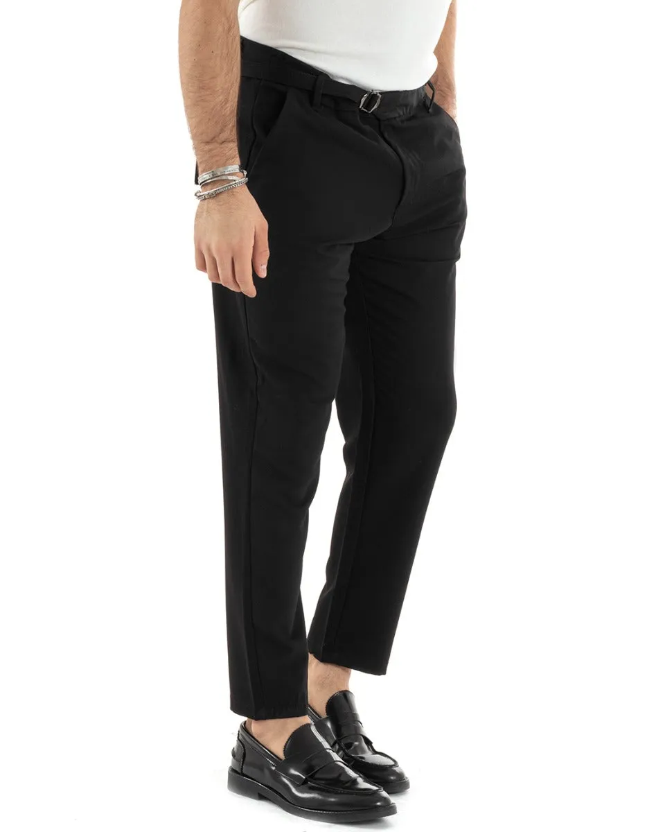 Pantaloni Uomo Tasca America Classico Viscosa Fibbia Casual Nero GIOSAL-P5627A