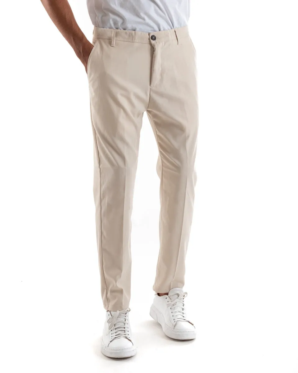 Pantaloni Uomo Tasca America Slim Classico Capri Casual Beige GIOSAL-P5391A