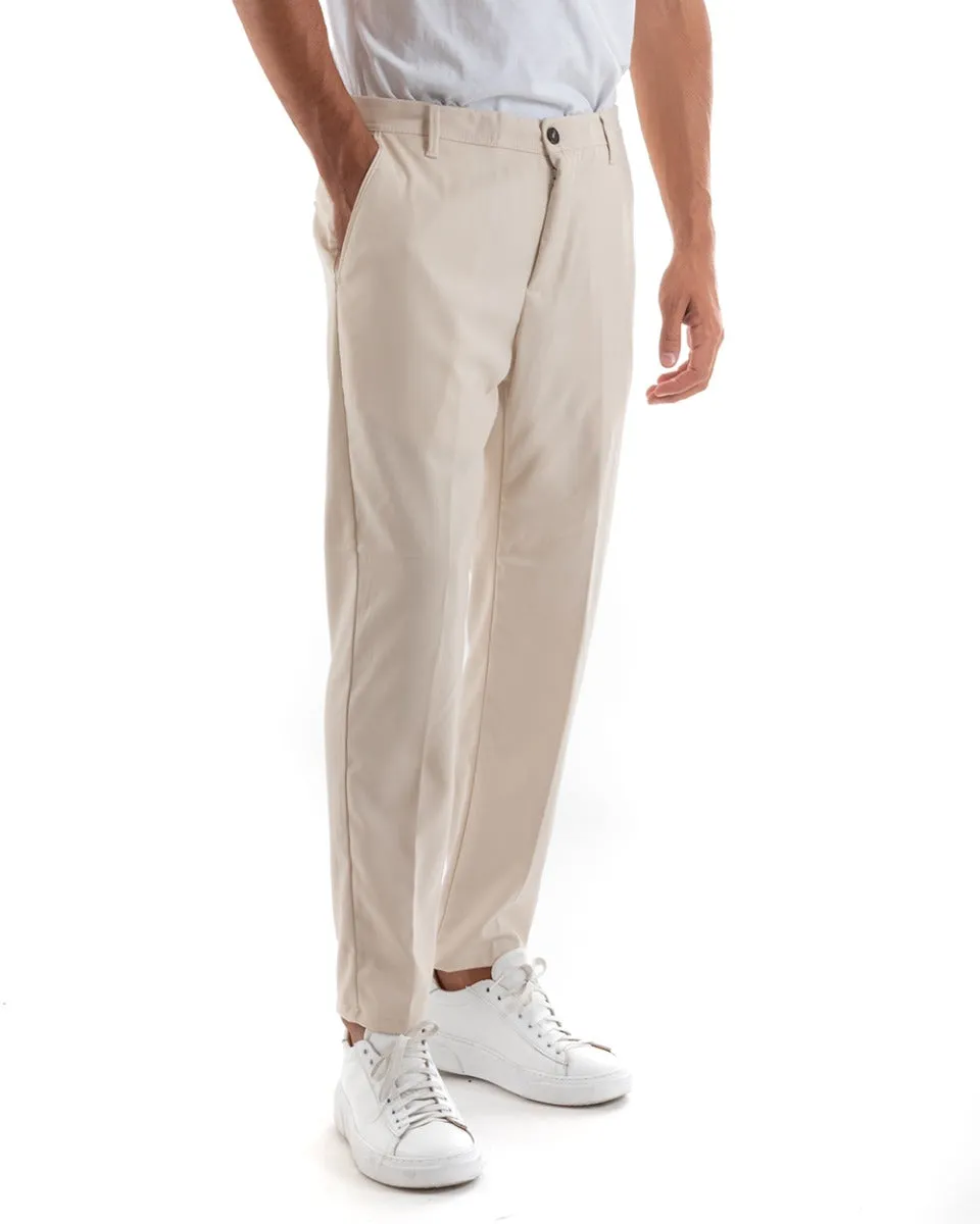 Pantaloni Uomo Tasca America Slim Classico Capri Casual Beige GIOSAL-P5391A