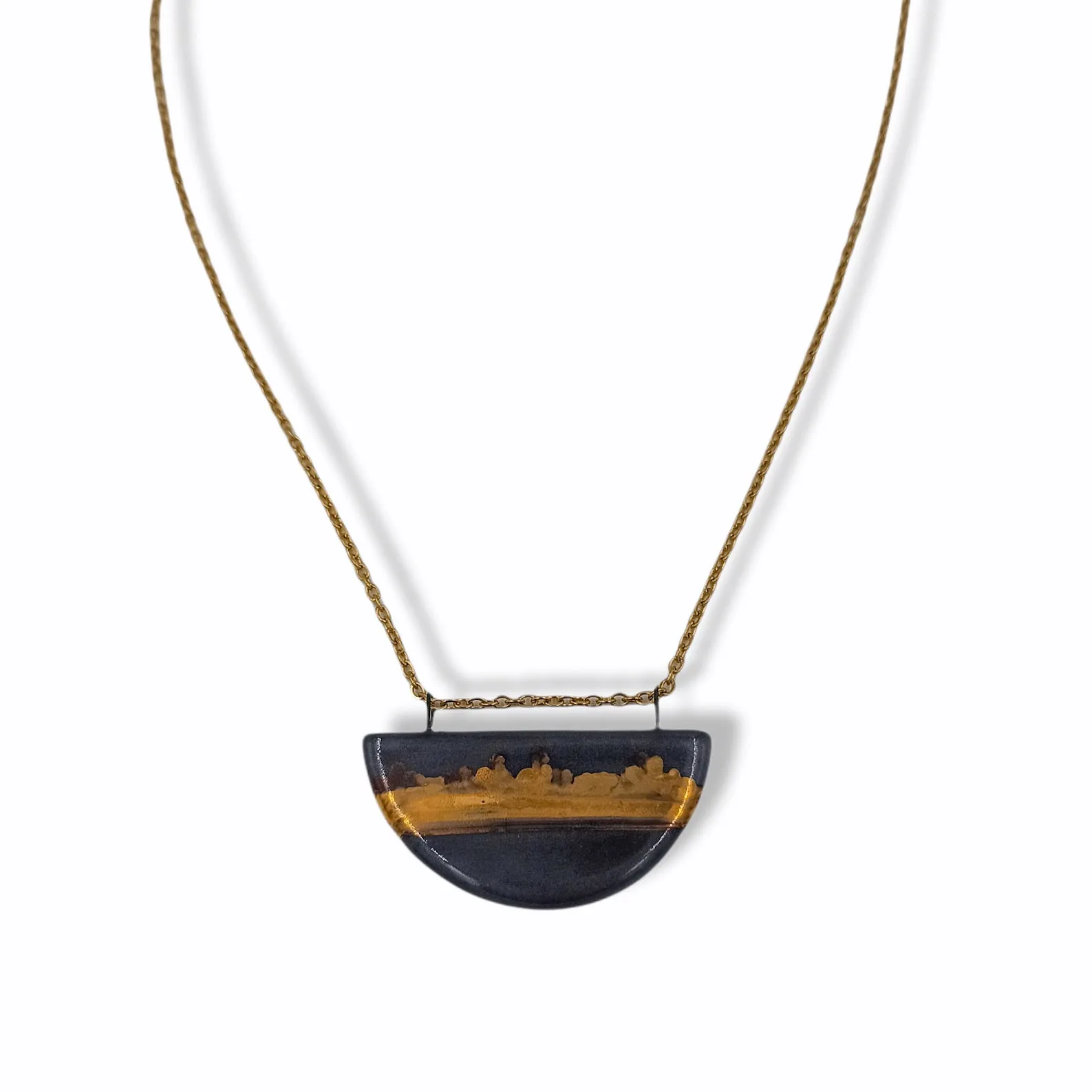 Porcelain Long Necklace  "The Gold Landscape"