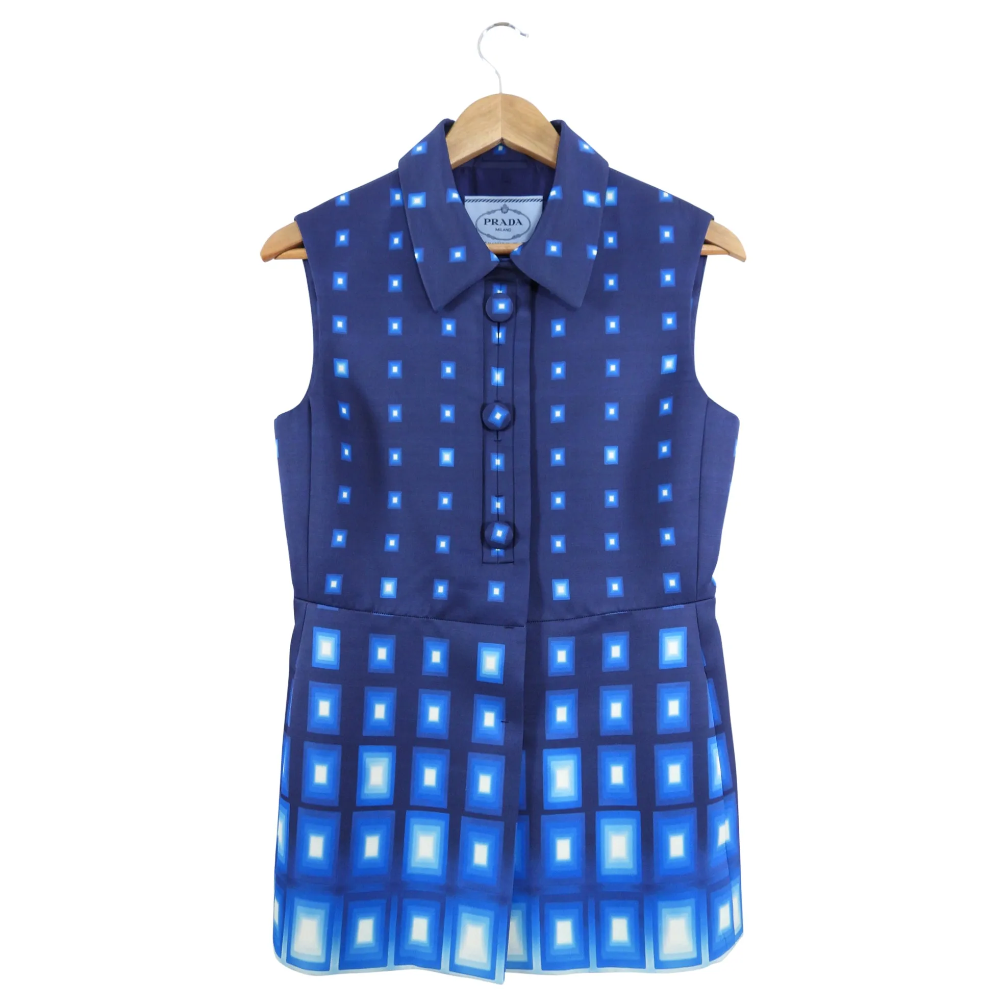 Prada Blue Geometric Pattern Sleeveless Top