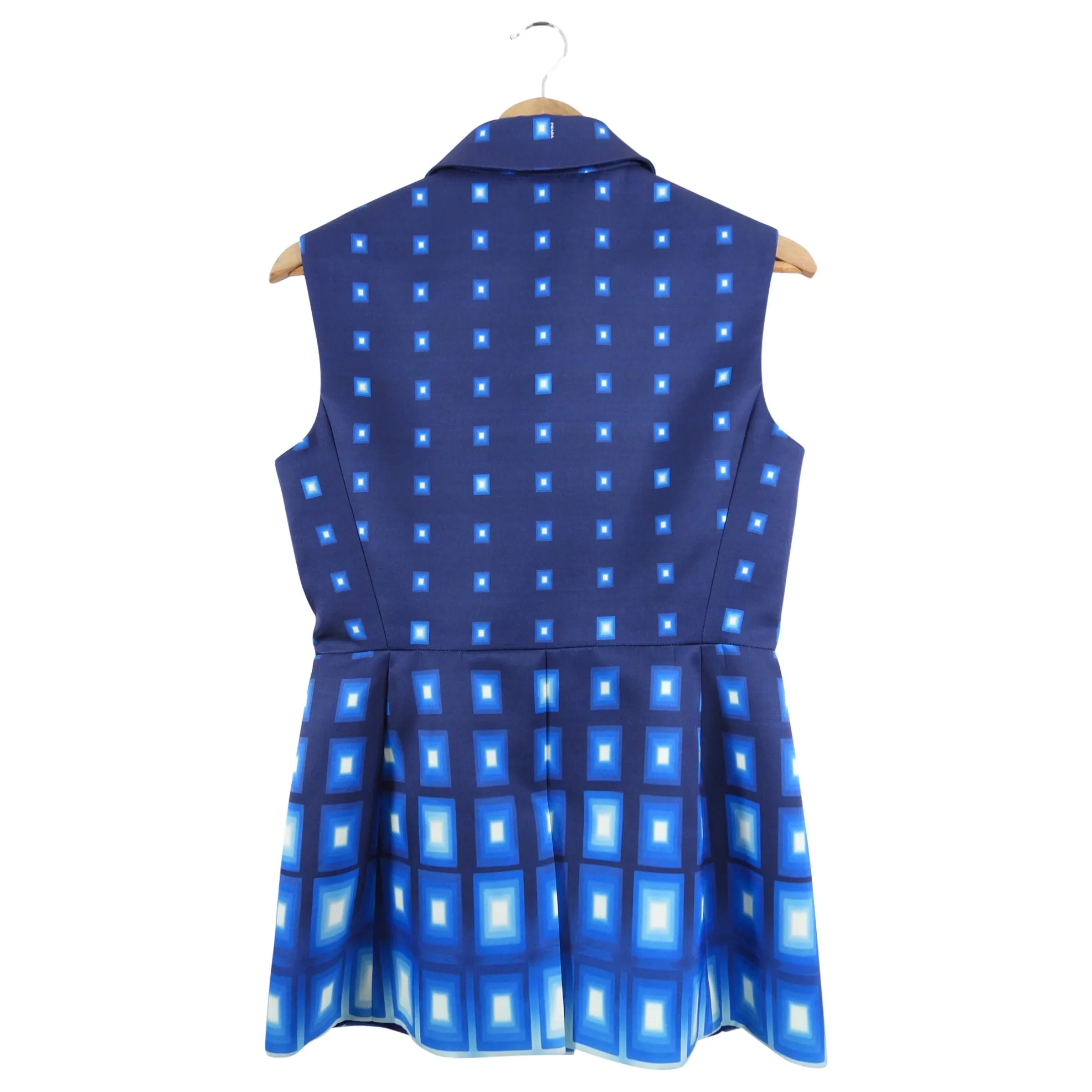 Prada Blue Geometric Pattern Sleeveless Top