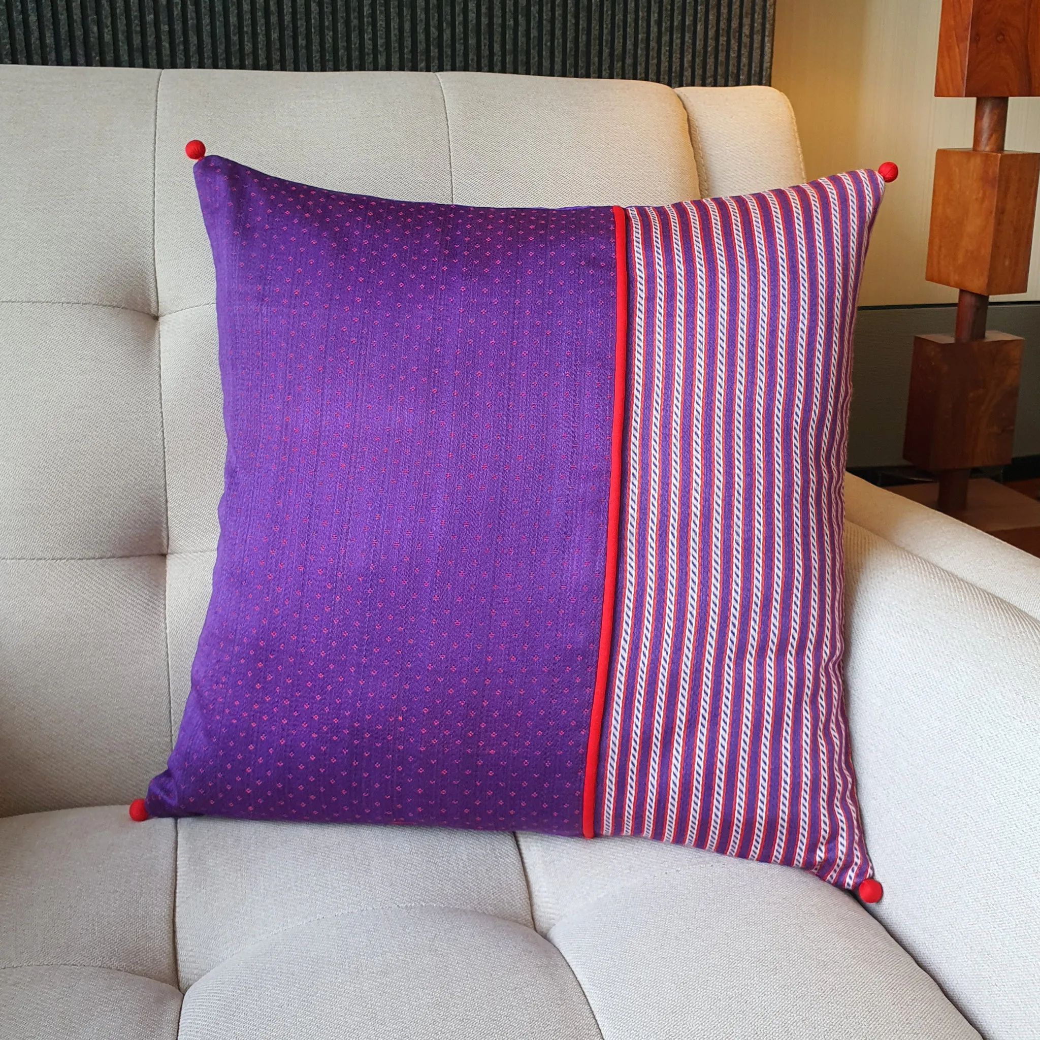 Purple Patchwork Mashru Cushion Cover