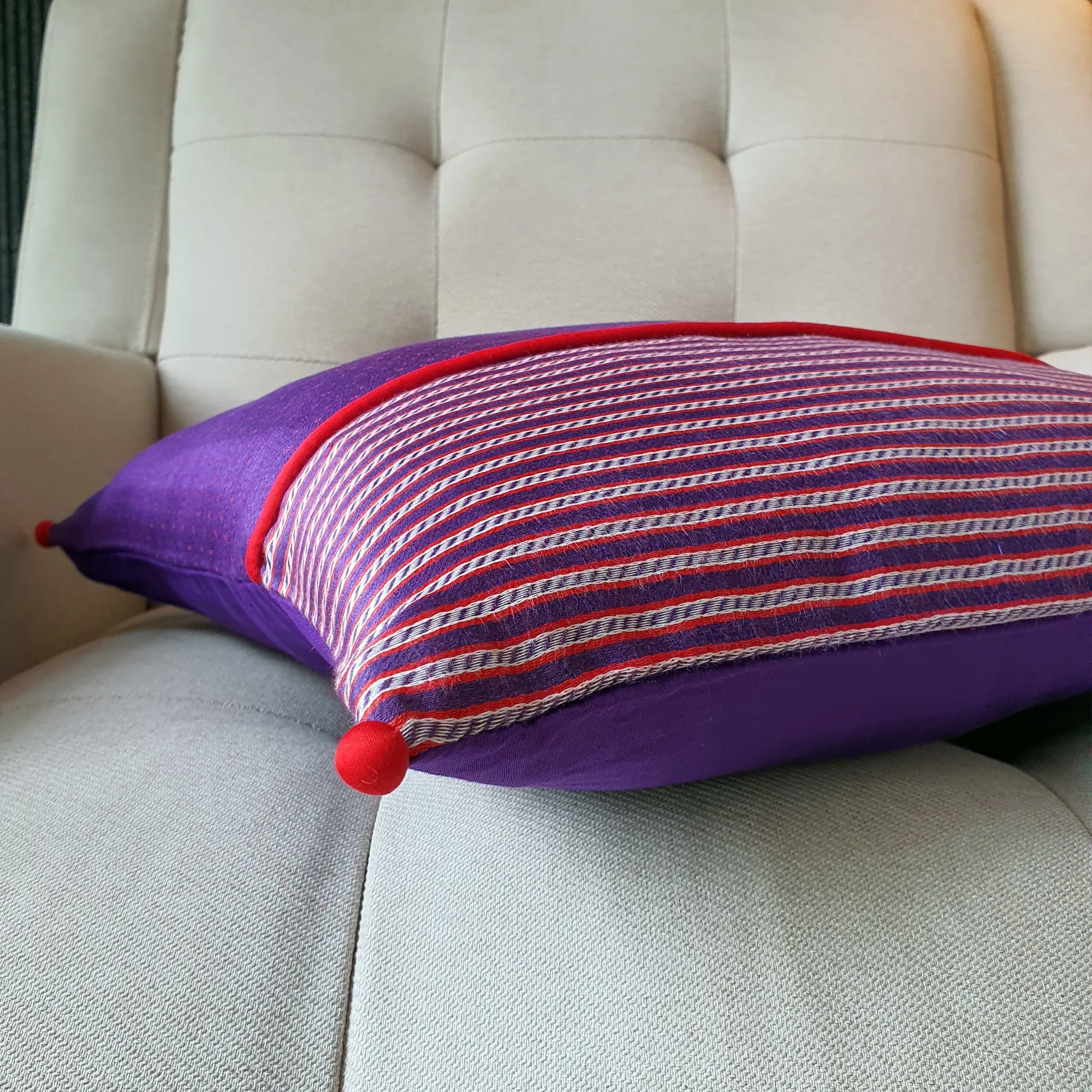 Purple Patchwork Mashru Cushion Cover