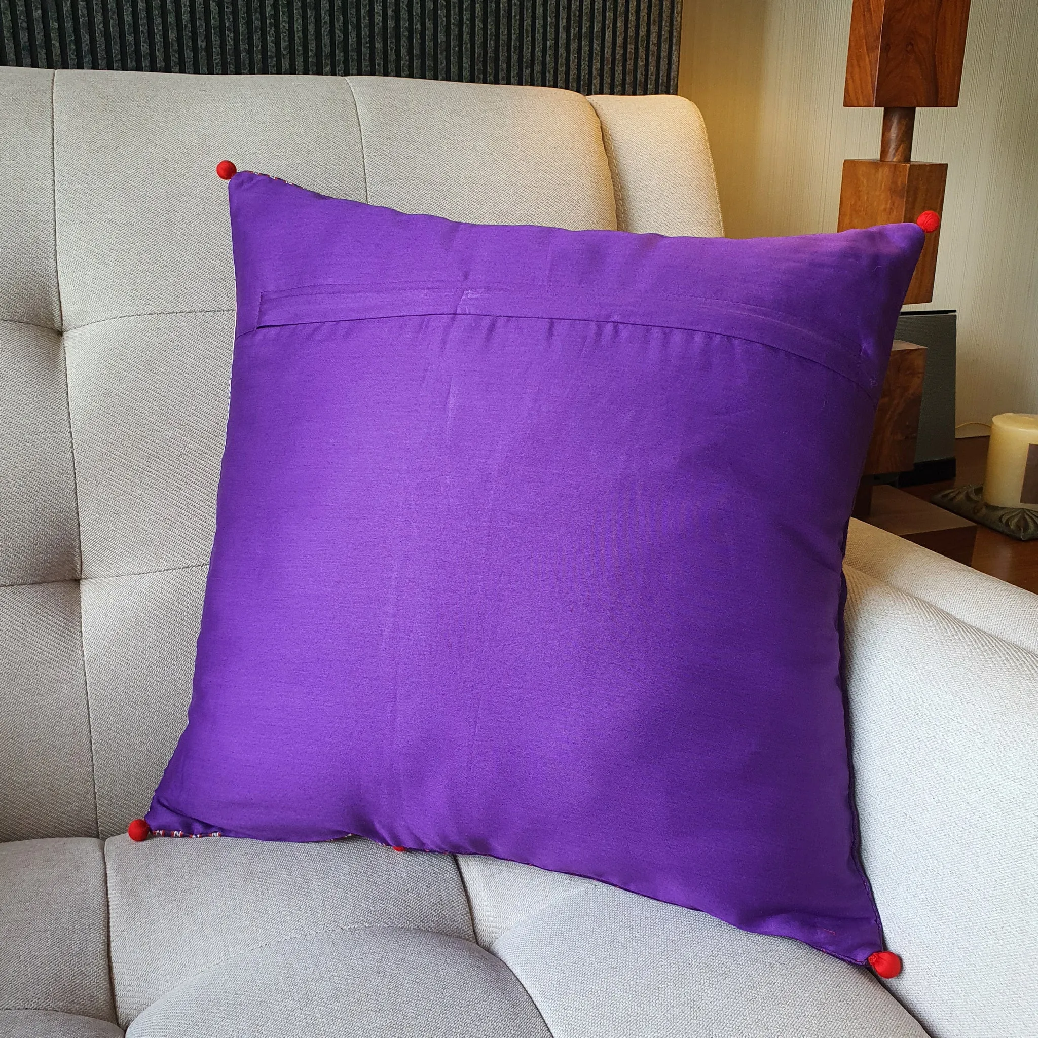 Purple Patchwork Mashru Cushion Cover