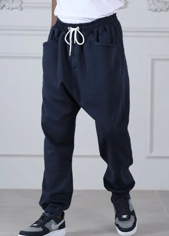 QL Relaxed Cotton STRETCH Cuffed Trousers in Dark Blue