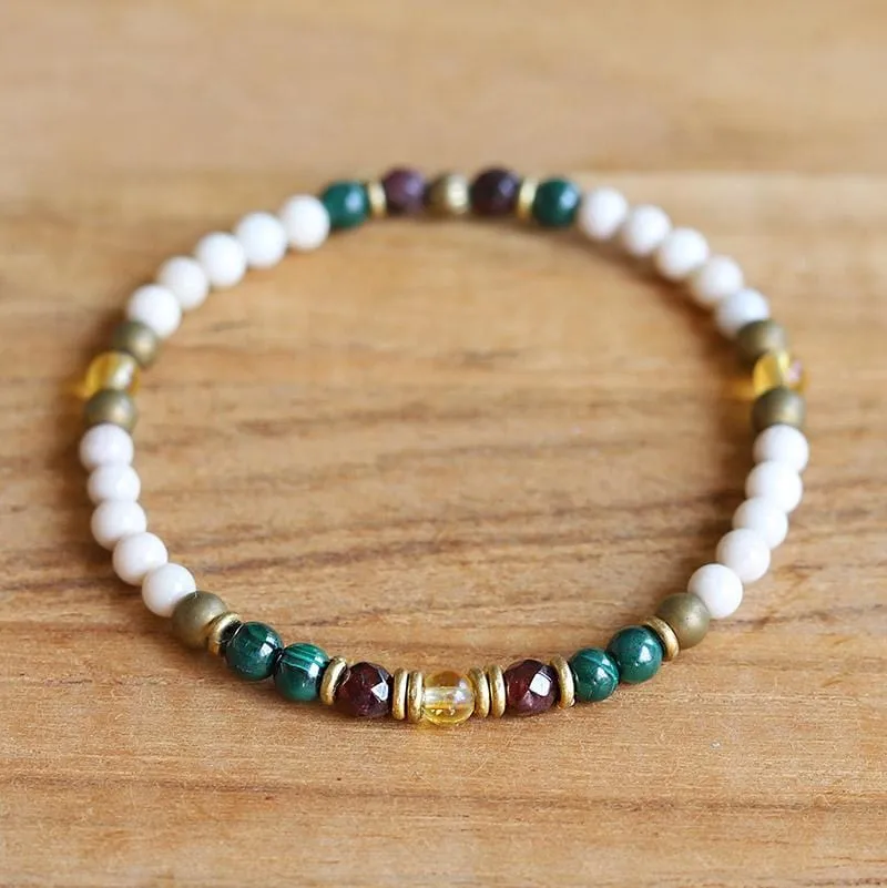 Riverstone Malachite and Garnet Delicate Bracelet *Final Sale*