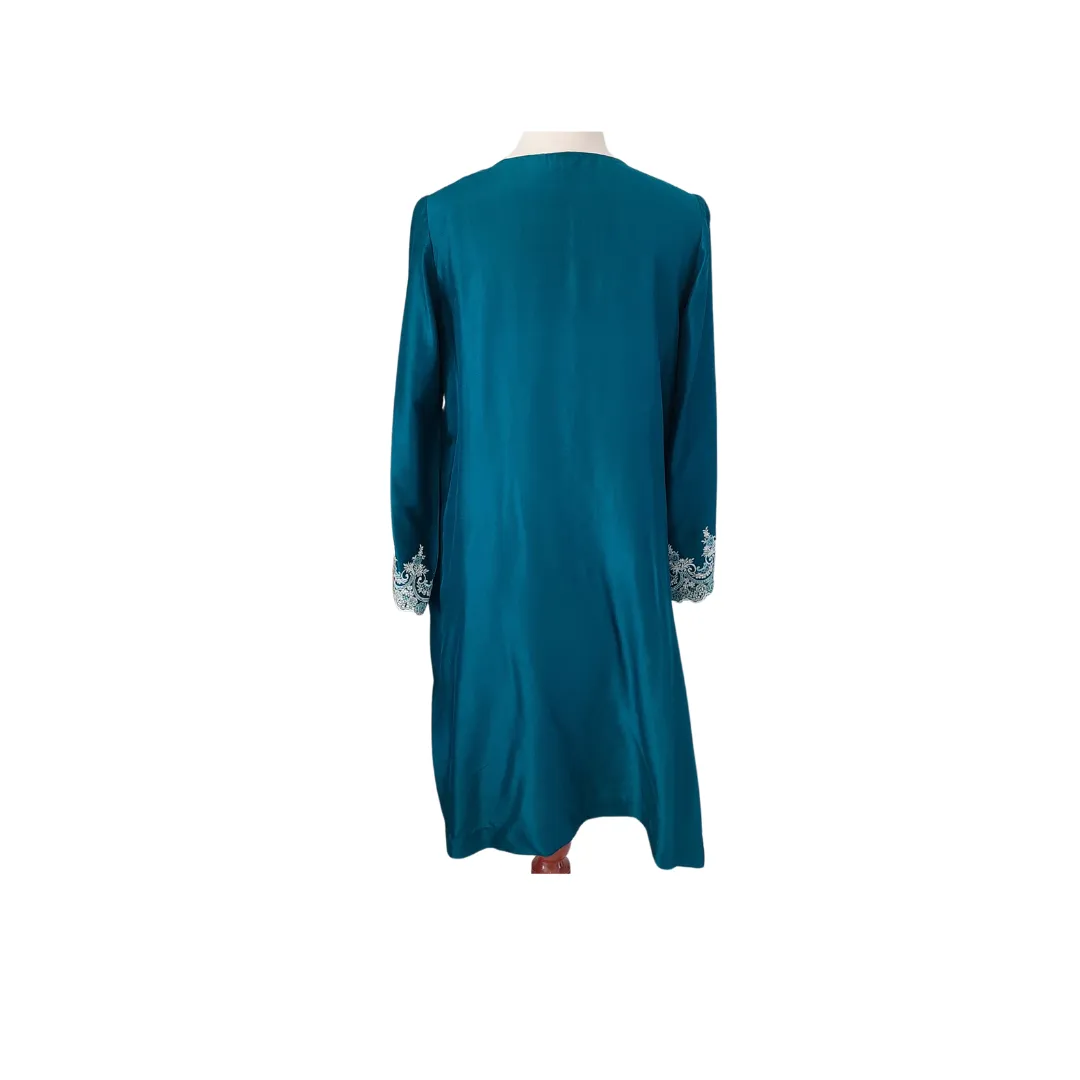 Shamsha Hashwani Teal Silk Embroidered Kurta | Pre Loved |