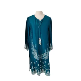 Shamsha Hashwani Teal Silk Embroidered Kurta | Pre Loved |