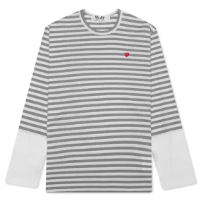 Stripe White T-Shirt - Grey