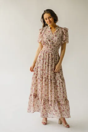 The Creighton Floral Button Detail Maxi Dress in Beige Multi