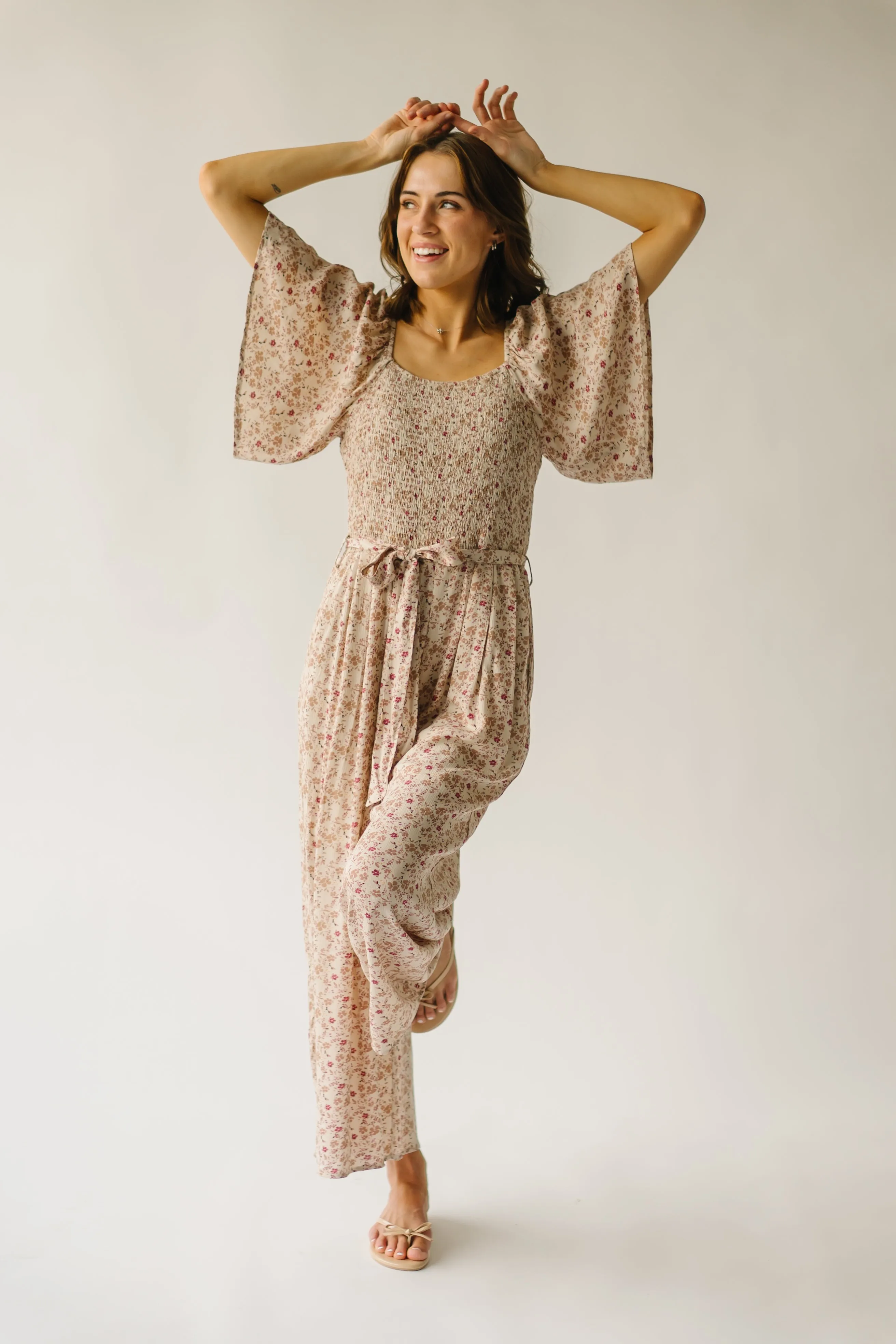 The Nelligan Floral Jumpsuit in Beige Multi