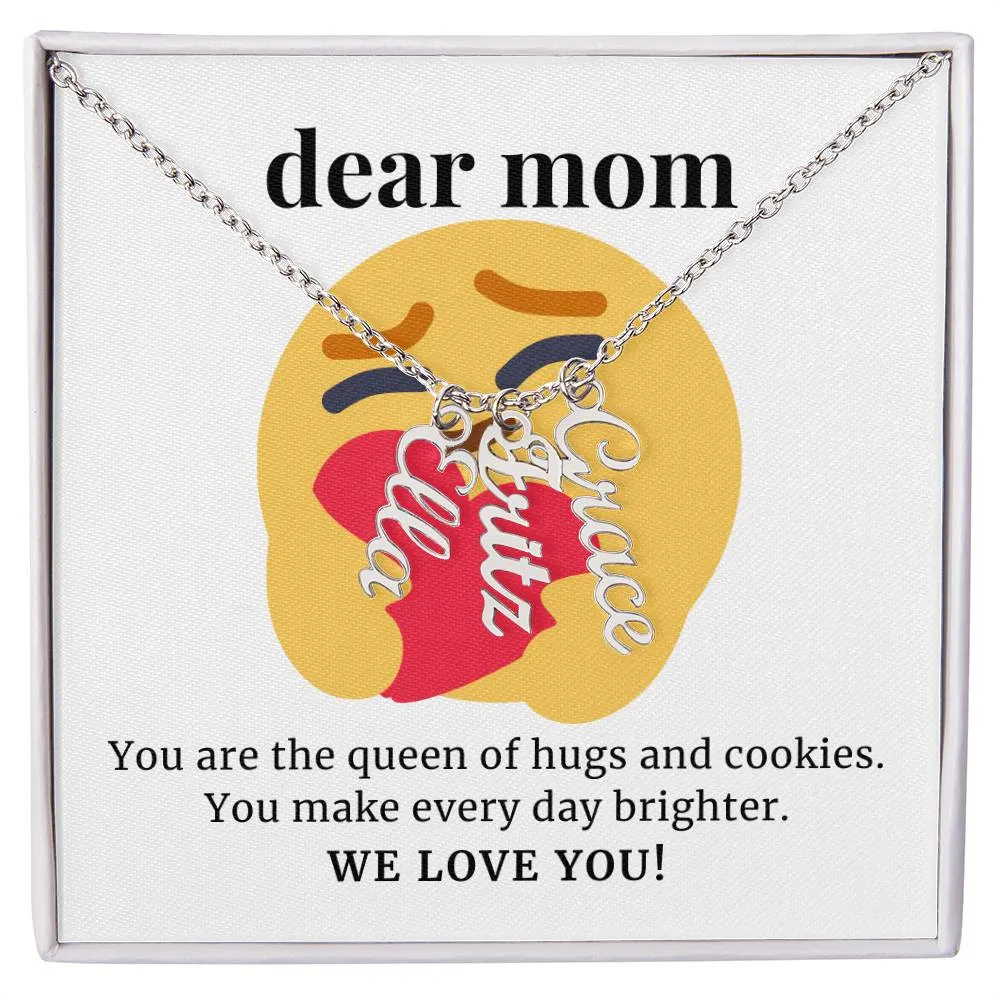 To Mom Gift, Queen of Hugs And Cookies, Custom Multi Children Name Necklace