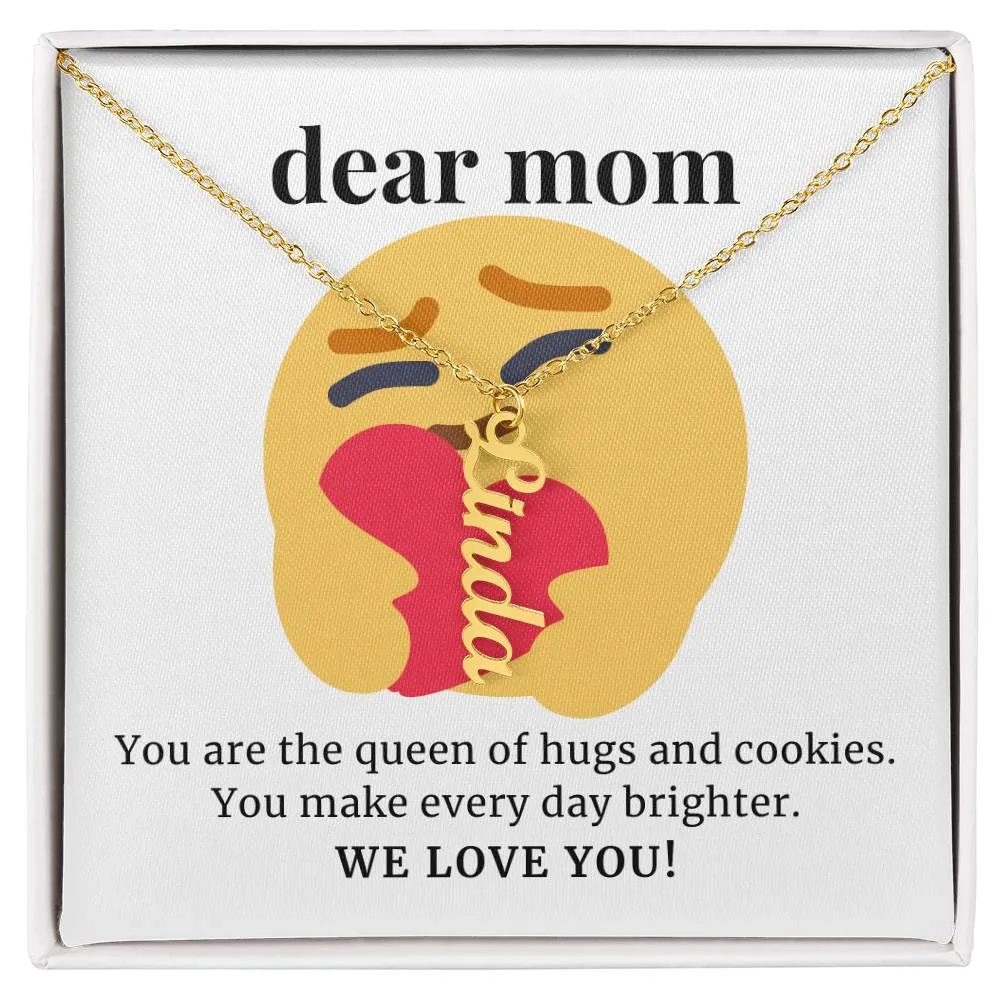 To Mom Gift, Queen of Hugs And Cookies, Custom Multi Children Name Necklace