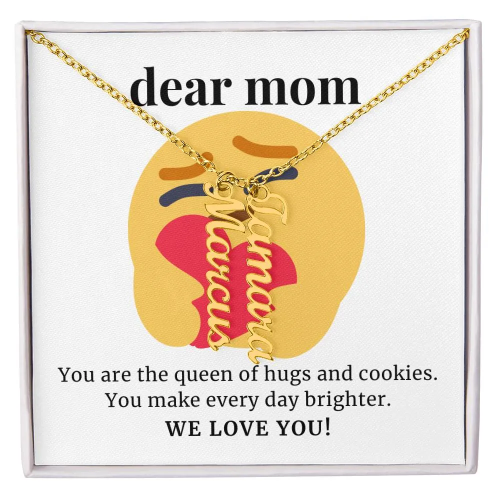 To Mom Gift, Queen of Hugs And Cookies, Custom Multi Children Name Necklace