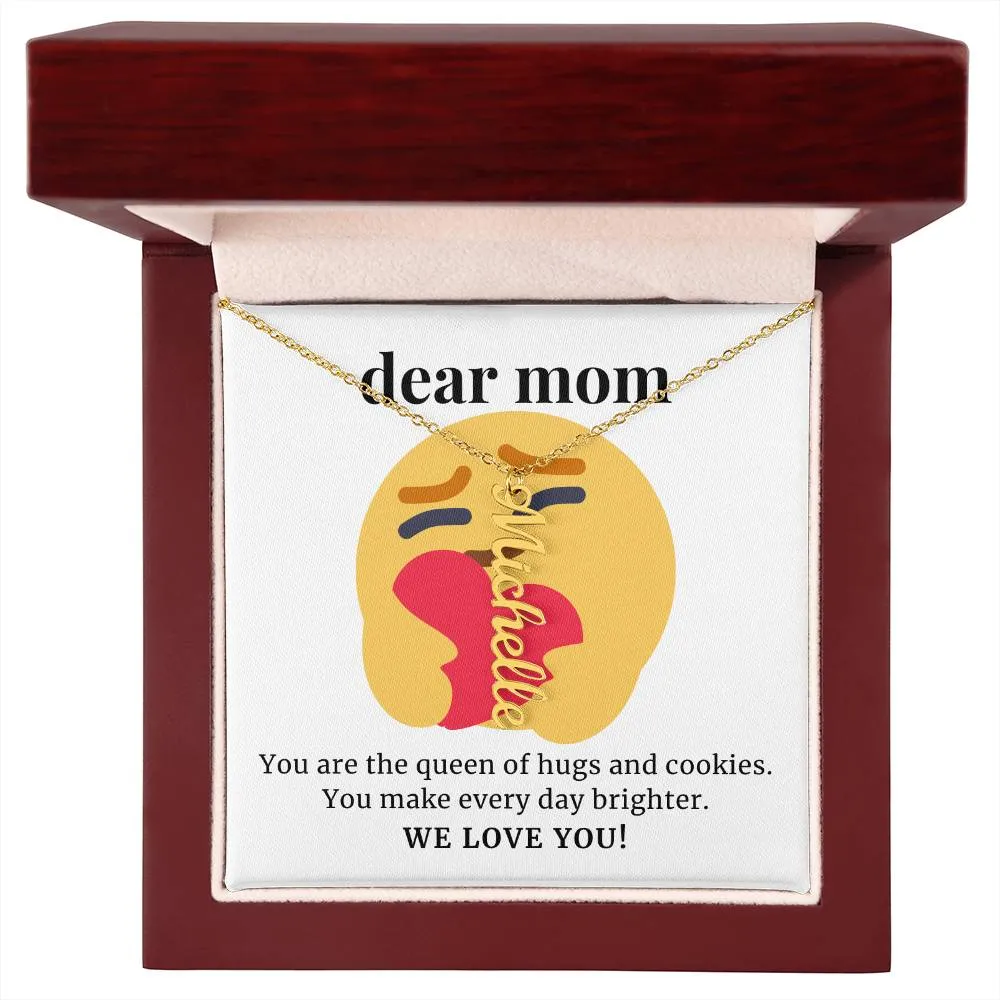 To Mom Gift, Queen of Hugs And Cookies, Custom Multi Children Name Necklace