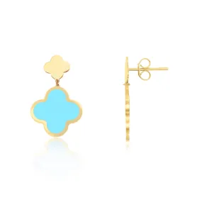 Turquoise and Gold Clover Drop Earrings