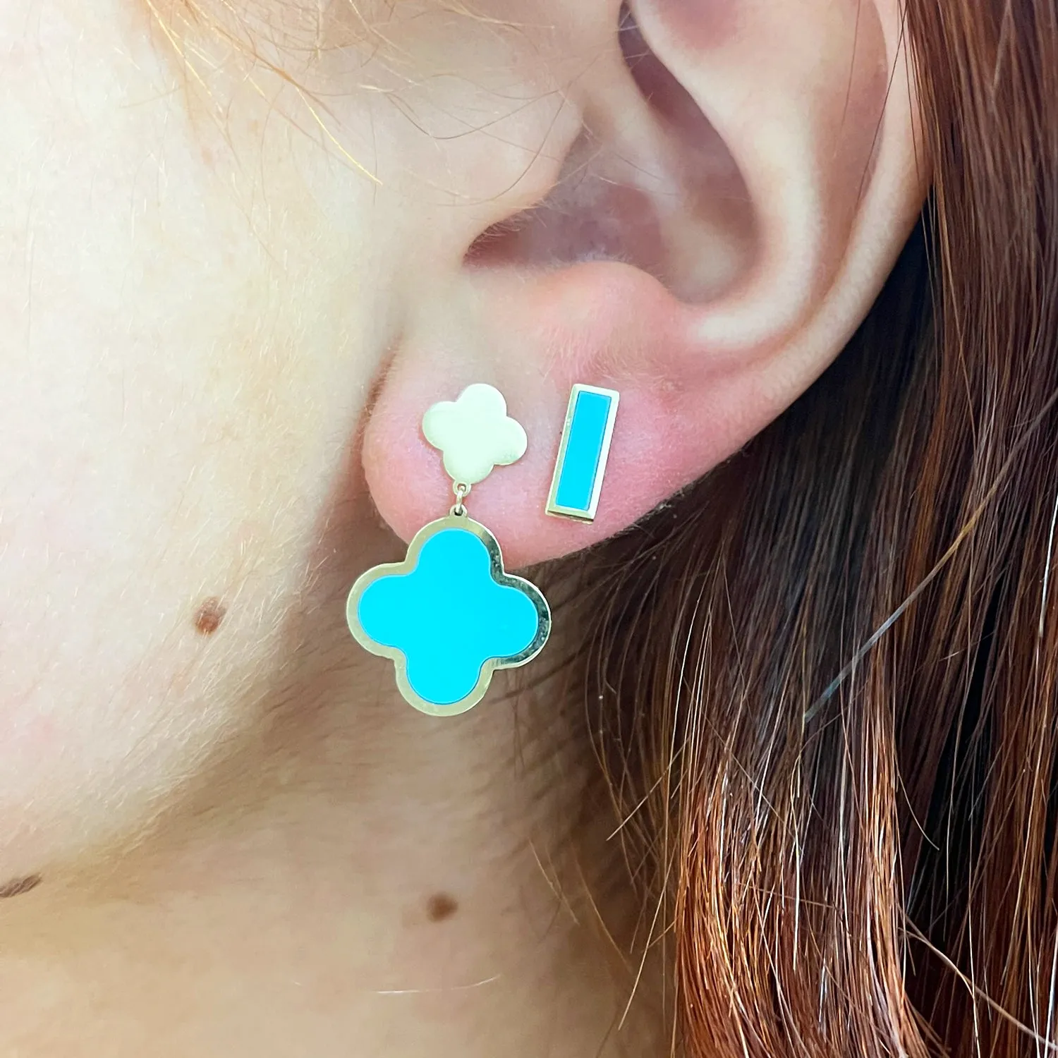 Turquoise and Gold Clover Drop Earrings