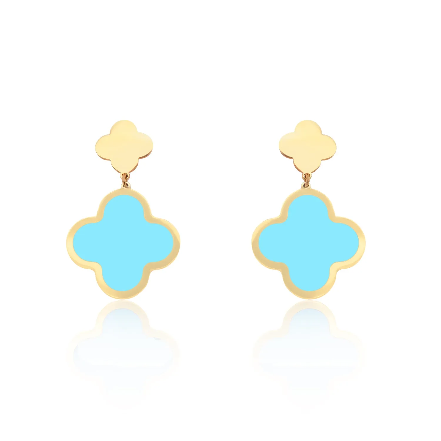 Turquoise and Gold Clover Drop Earrings