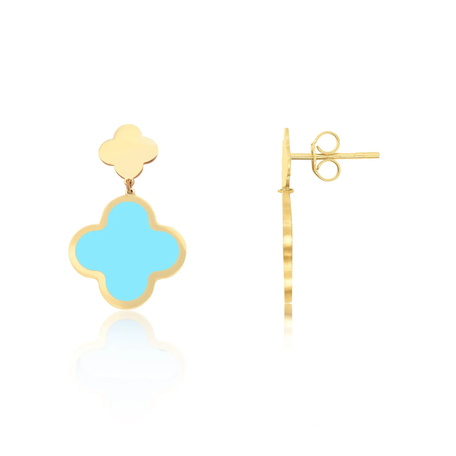 Turquoise and Gold Clover Drop Earrings