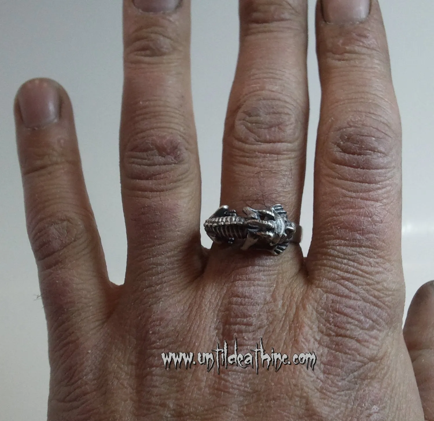 Until Death, Inc. "Devil Face Lizard Creature" 925 Solid Sterling Silver Ring. All Men's US Sizes.