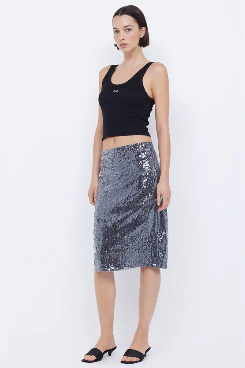 VENUS SEQUIN MIDI SKIRT-BLACK