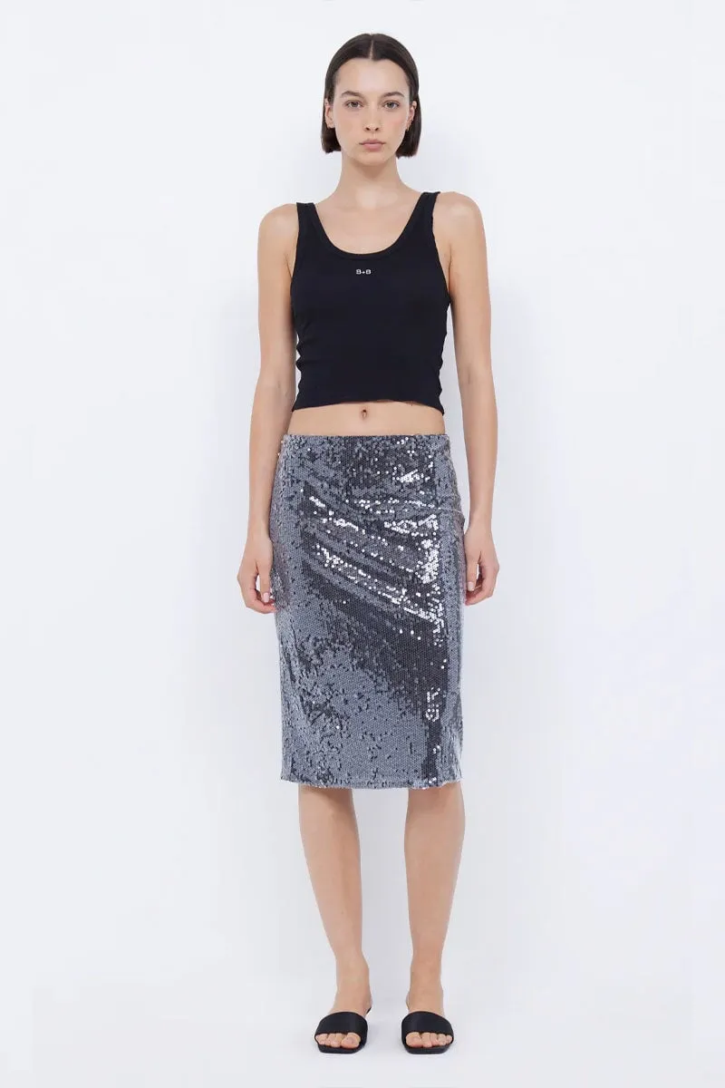 VENUS SEQUIN MIDI SKIRT-BLACK