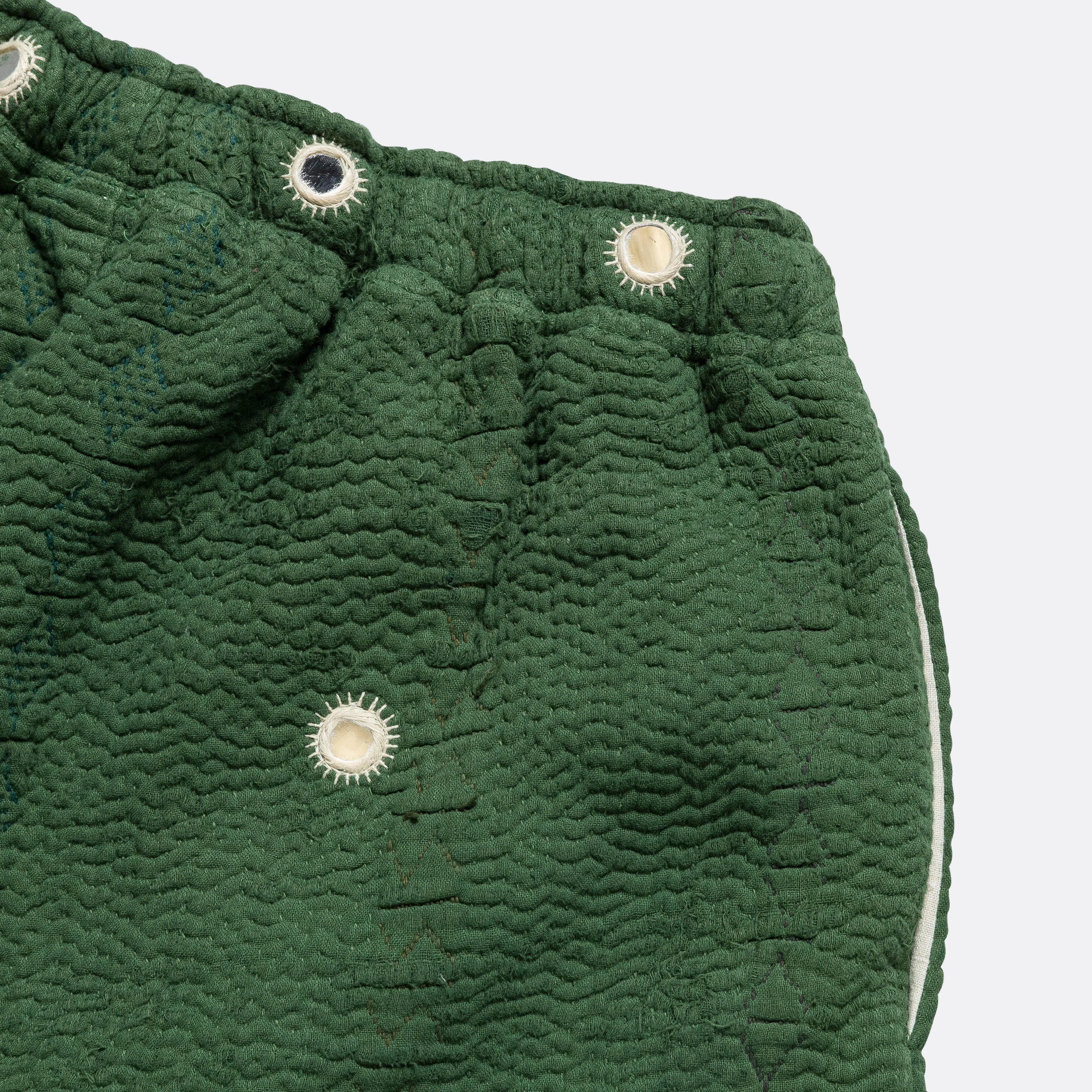 Vintage Kantha Overdye Shorts - Green/Mirrors