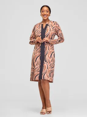 Vivo Ajani V-Neck Shift Dress - Tan Yala Print