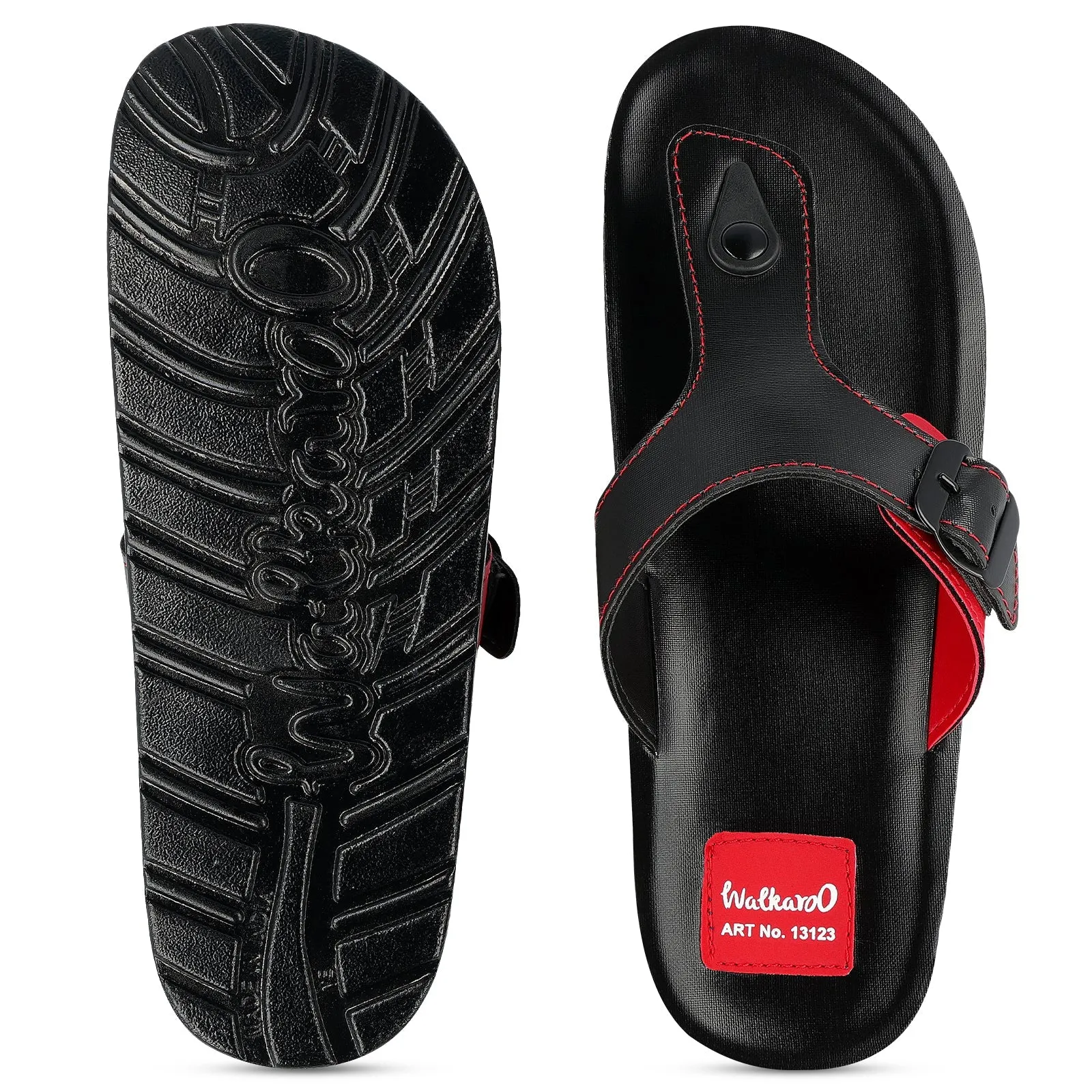 Walkaroo Men Solid Thong Sandals  - 13123 Black Red