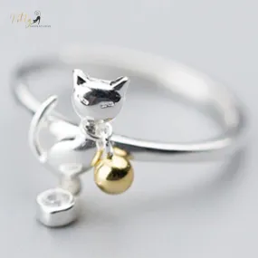 Who-Will-Bell-The-Cat Ring in Solid 925 Sterling Silver (Gold Plated) - Adjustable